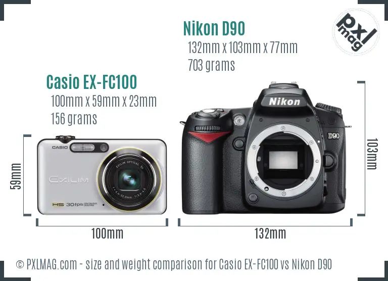 Casio EX-FC100 vs Nikon D90 size comparison