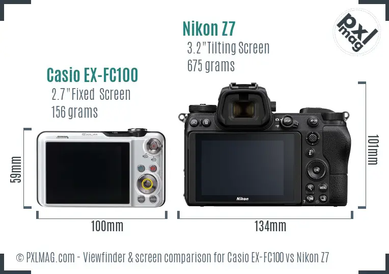 Casio EX-FC100 vs Nikon Z7 Screen and Viewfinder comparison