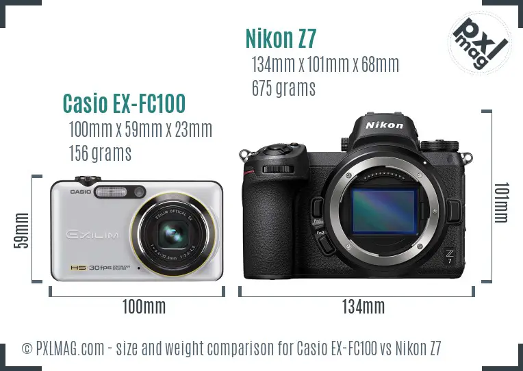 Casio EX-FC100 vs Nikon Z7 size comparison