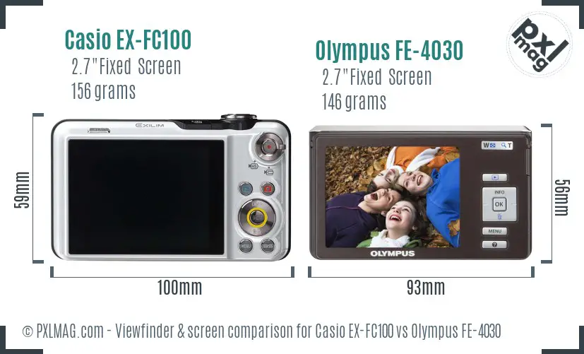 Casio EX-FC100 vs Olympus FE-4030 Screen and Viewfinder comparison