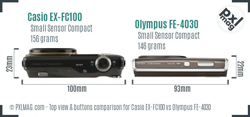 Casio EX-FC100 vs Olympus FE-4030 top view buttons comparison