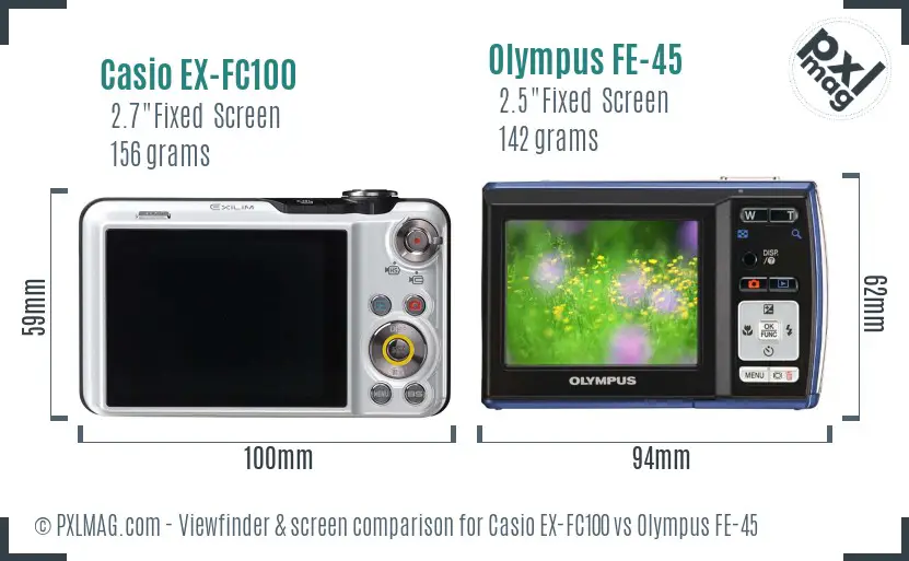 Casio EX-FC100 vs Olympus FE-45 Screen and Viewfinder comparison Casio EX-FC100 vs Olympus FE-45 Screen and Viewfinder comparison