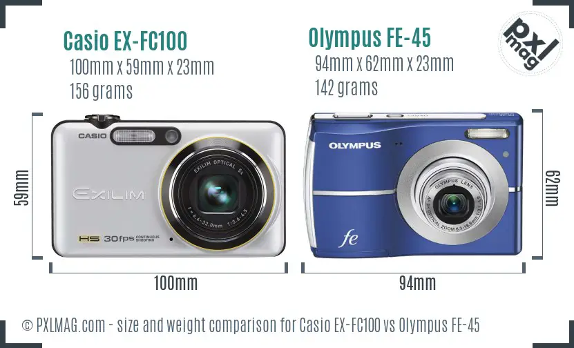 Casio EX-FC100 vs Olympus FE-45 size comparison Casio EX-FC100 vs Olympus FE-45 size comparison