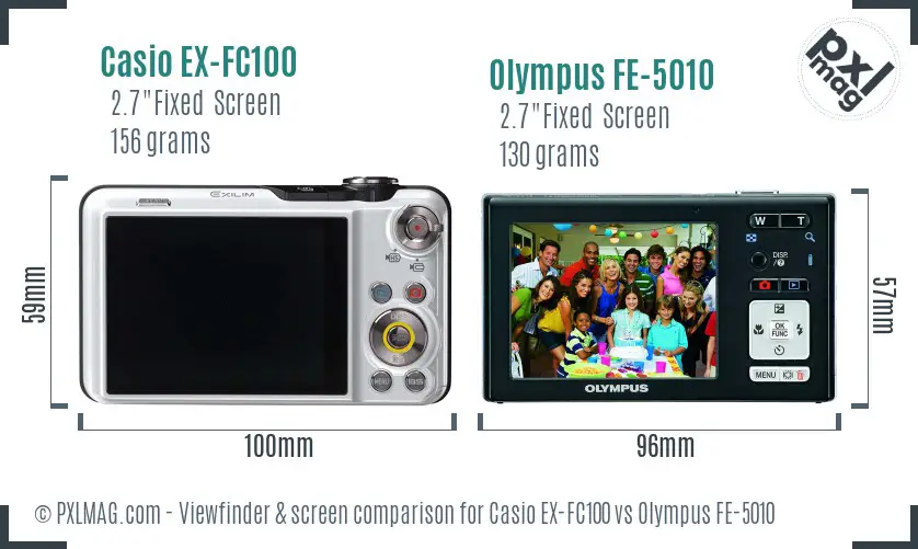 Casio EX-FC100 vs Olympus FE-5010 Screen and Viewfinder comparison