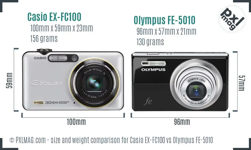 Casio EX-FC100 vs Olympus FE-5010 size comparison