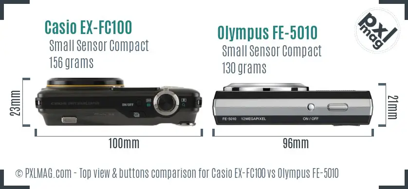 Casio EX-FC100 vs Olympus FE-5010 top view buttons comparison