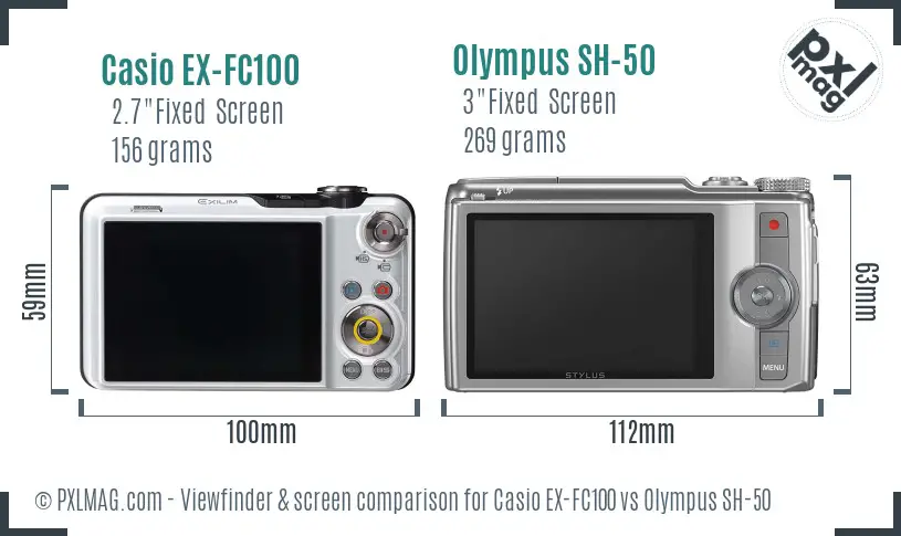 Casio EX-FC100 vs Olympus SH-50 Screen and Viewfinder comparison