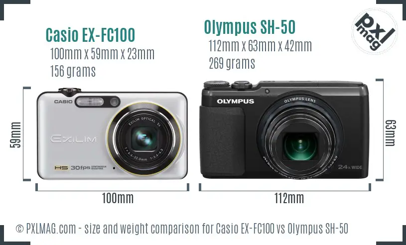 Casio EX-FC100 vs Olympus SH-50 size comparison