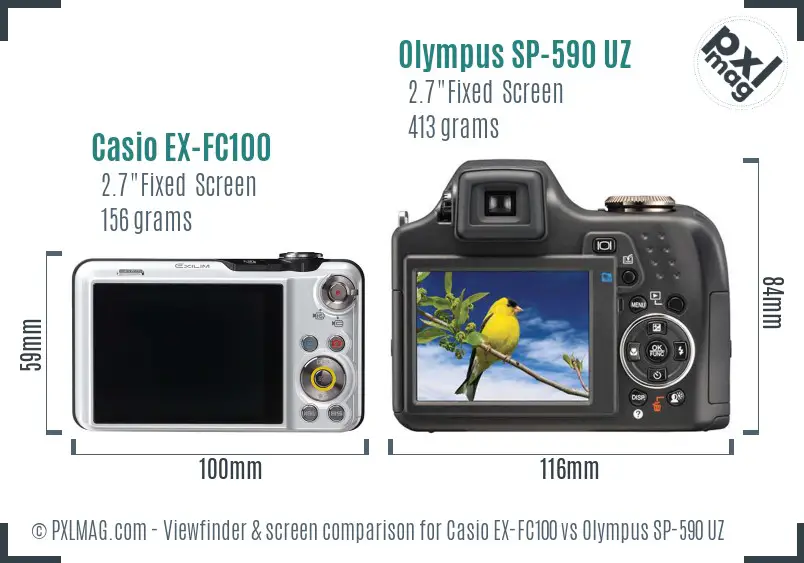 Casio EX-FC100 vs Olympus SP-590 UZ Screen and Viewfinder comparison