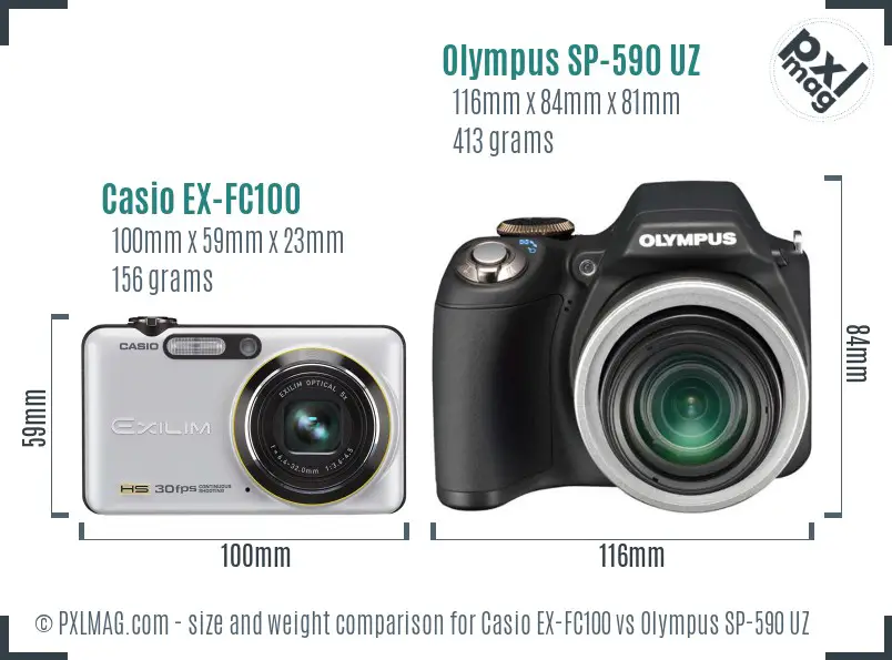 Casio EX-FC100 vs Olympus SP-590 UZ size comparison