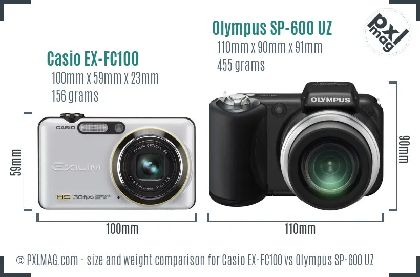 Casio EX-FC100 vs Olympus SP-600 UZ size comparison Casio EX-FC100 vs Olympus SP-600 UZ size comparison