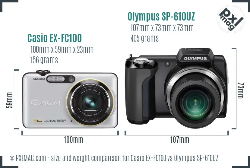 Casio EX-FC100 vs Olympus SP-610UZ size comparison