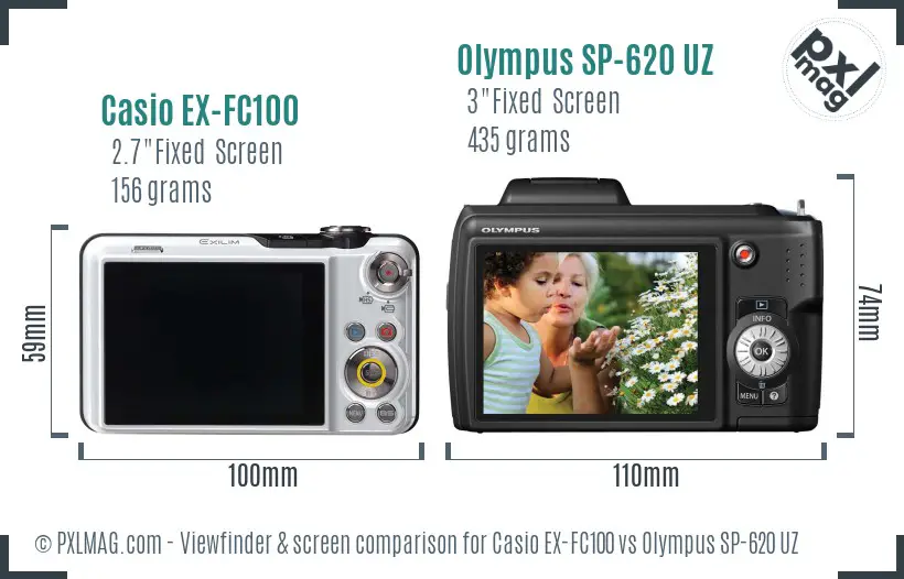 Casio EX-FC100 vs Olympus SP-620 UZ Screen and Viewfinder comparison Casio EX-FC100 vs Olympus SP-620 UZ Screen and Viewfinder comparison