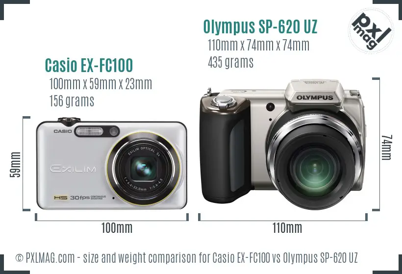 Casio EX-FC100 vs Olympus SP-620 UZ size comparison Casio EX-FC100 vs Olympus SP-620 UZ size comparison