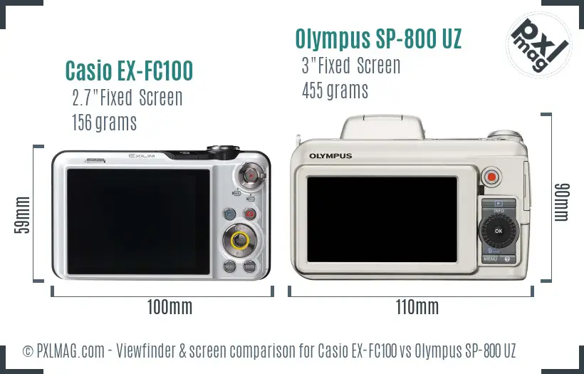 Casio EX-FC100 vs Olympus SP-800 UZ Screen and Viewfinder comparison