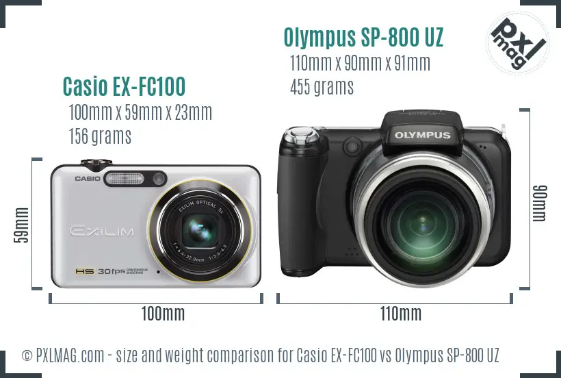 Casio EX-FC100 vs Olympus SP-800 UZ size comparison