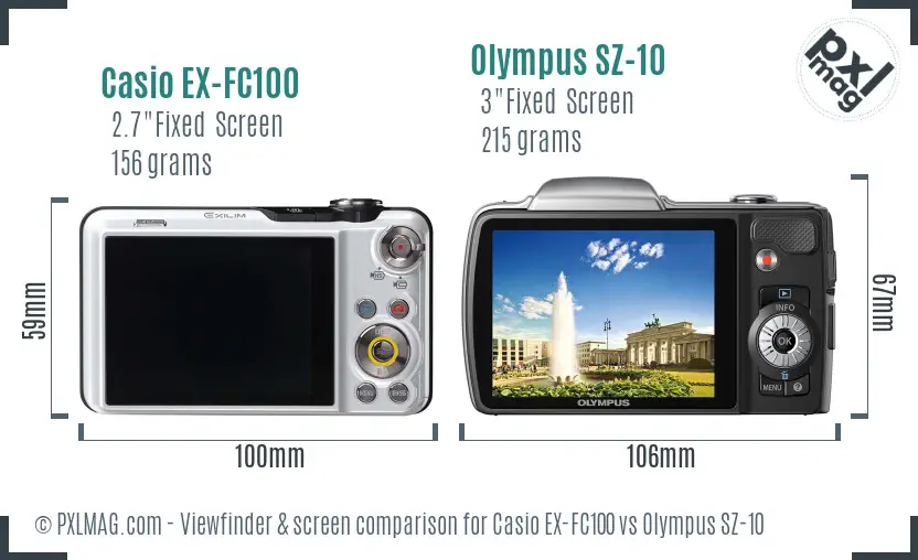 Casio EX-FC100 vs Olympus SZ-10 Screen and Viewfinder comparison