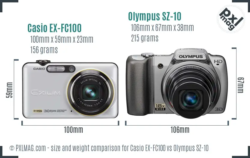 Casio EX-FC100 vs Olympus SZ-10 size comparison