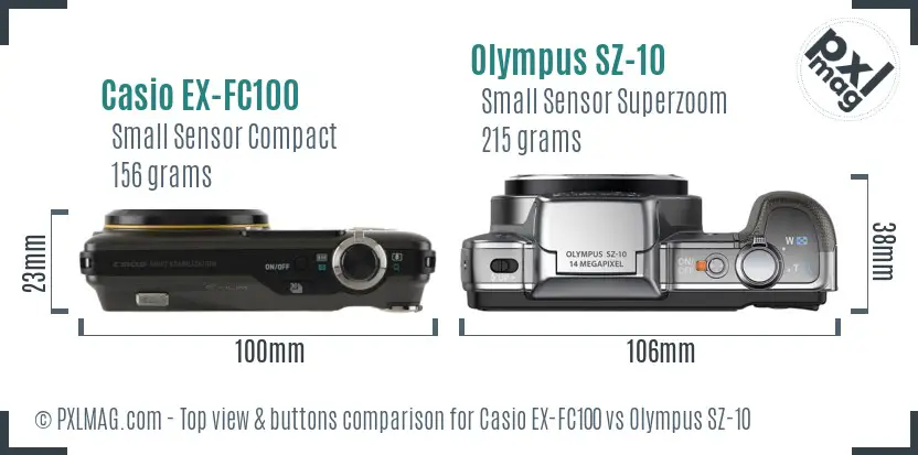 Casio EX-FC100 vs Olympus SZ-10 top view buttons comparison