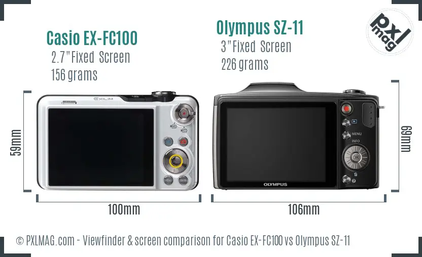 Casio EX-FC100 vs Olympus SZ-11 Screen and Viewfinder comparison