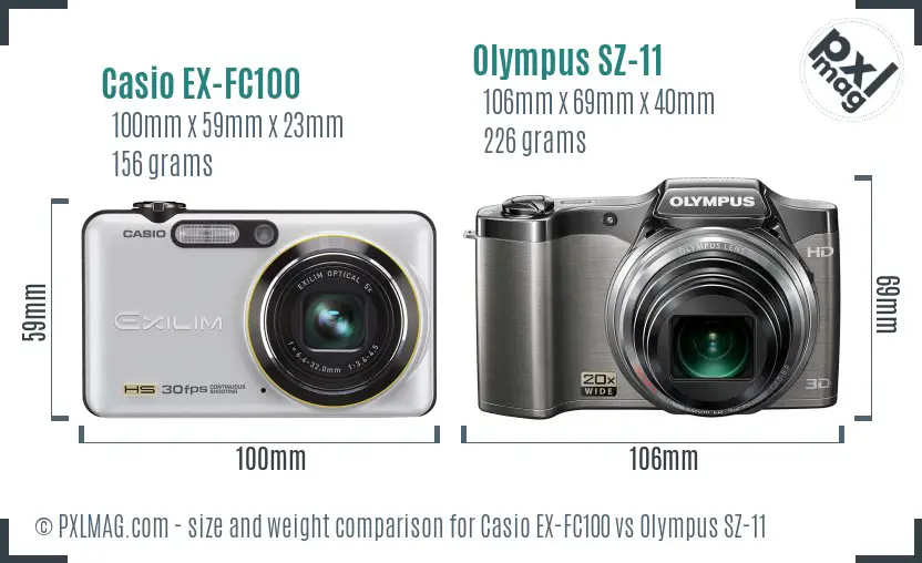 Casio EX-FC100 vs Olympus SZ-11 size comparison