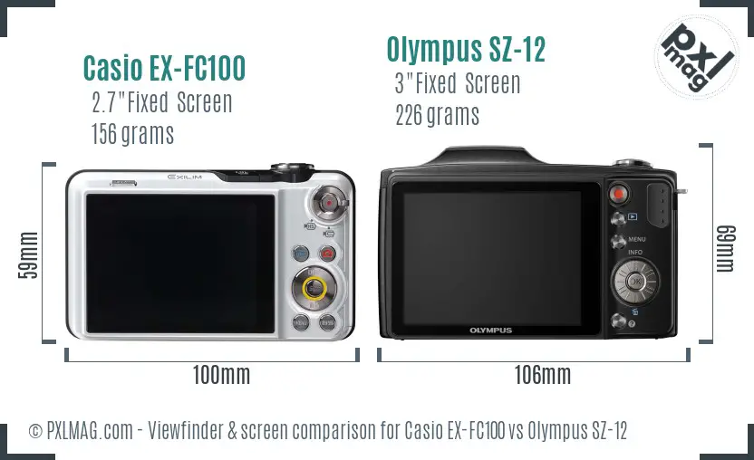 Casio EX-FC100 vs Olympus SZ-12 Screen and Viewfinder comparison