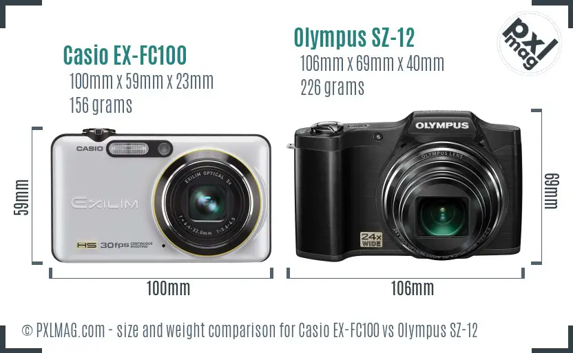 Casio EX-FC100 vs Olympus SZ-12 size comparison