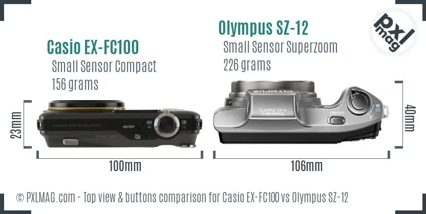 Casio EX-FC100 vs Olympus SZ-12 top view buttons comparison