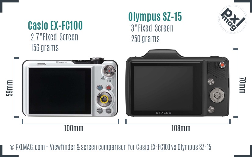 Casio EX-FC100 vs Olympus SZ-15 Screen and Viewfinder comparison