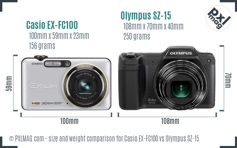 Casio EX-FC100 vs Olympus SZ-15 size comparison