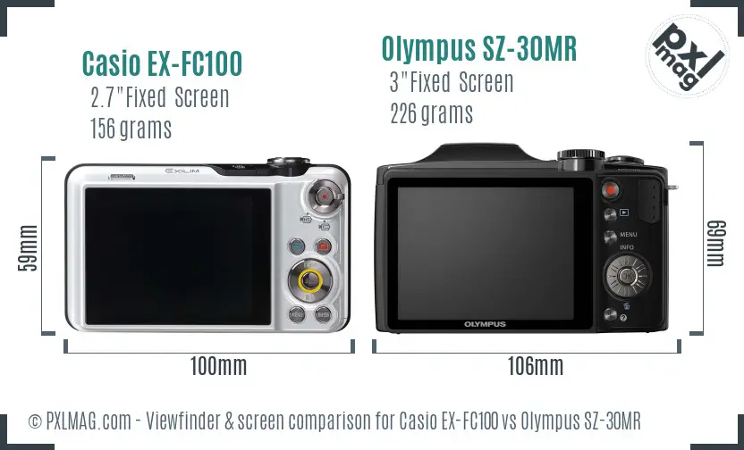 Casio EX-FC100 vs Olympus SZ-30MR Screen and Viewfinder comparison