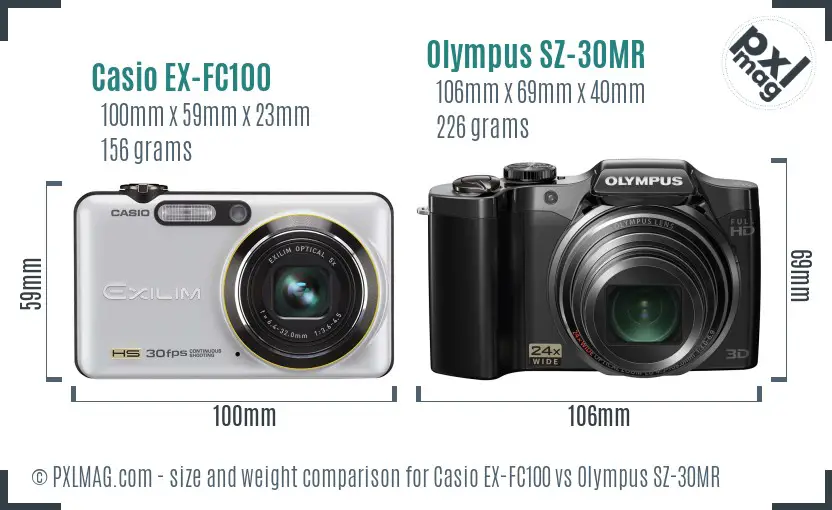 Casio EX-FC100 vs Olympus SZ-30MR size comparison