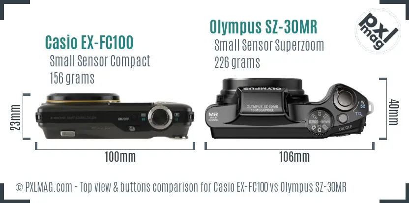 Casio EX-FC100 vs Olympus SZ-30MR top view buttons comparison