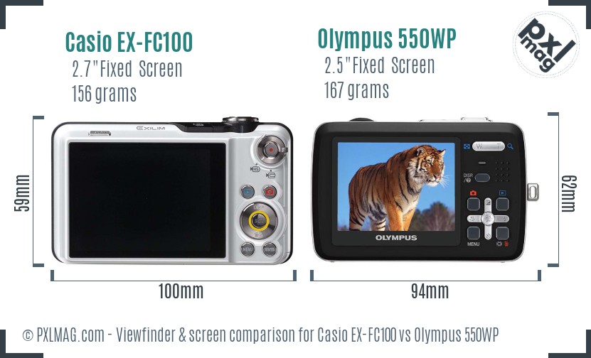 Casio EX-FC100 vs Olympus 550WP Screen and Viewfinder comparison