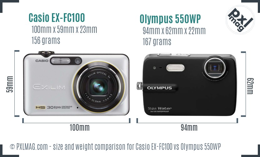 Casio EX-FC100 vs Olympus 550WP size comparison Casio EX-FC100 vs Olympus 550WP size comparison