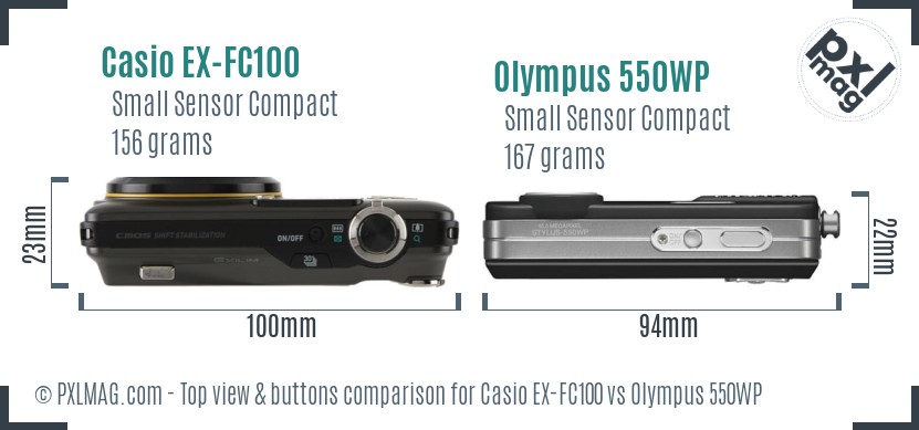 Casio EX-FC100 vs Olympus 550WP top view buttons comparison