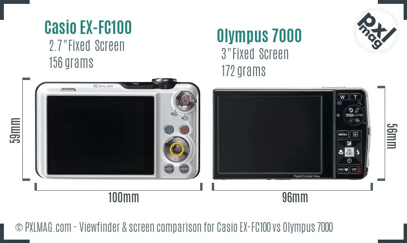 Casio EX-FC100 vs Olympus 7000 Screen and Viewfinder comparison