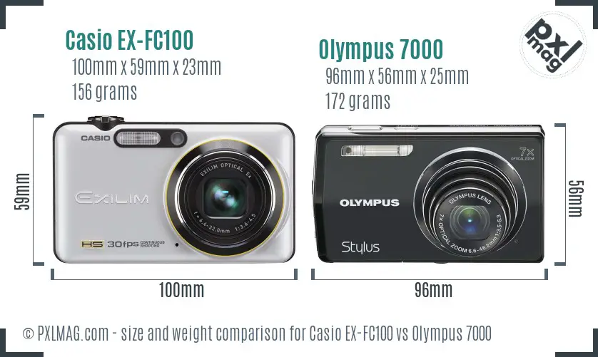 Casio EX-FC100 vs Olympus 7000 size comparison