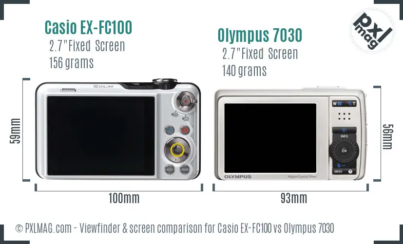 Casio EX-FC100 vs Olympus 7030 Screen and Viewfinder comparison