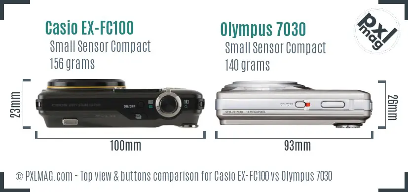 Casio EX-FC100 vs Olympus 7030 top view buttons comparison