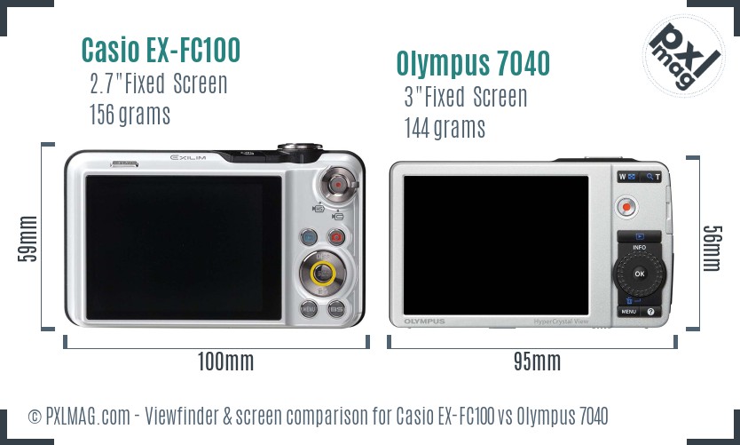 Casio EX-FC100 vs Olympus 7040 Screen and Viewfinder comparison
