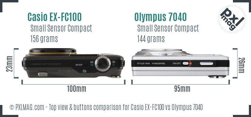 Casio EX-FC100 vs Olympus 7040 top view buttons comparison