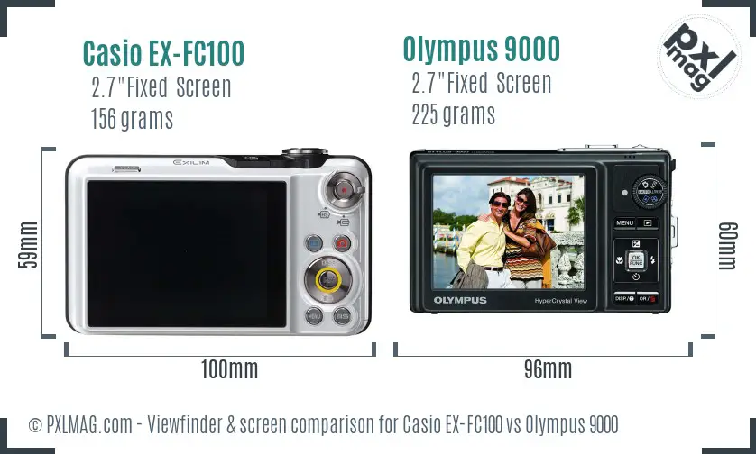 Casio EX-FC100 vs Olympus 9000 Screen and Viewfinder comparison
