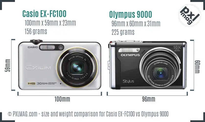 Casio EX-FC100 vs Olympus 9000 size comparison