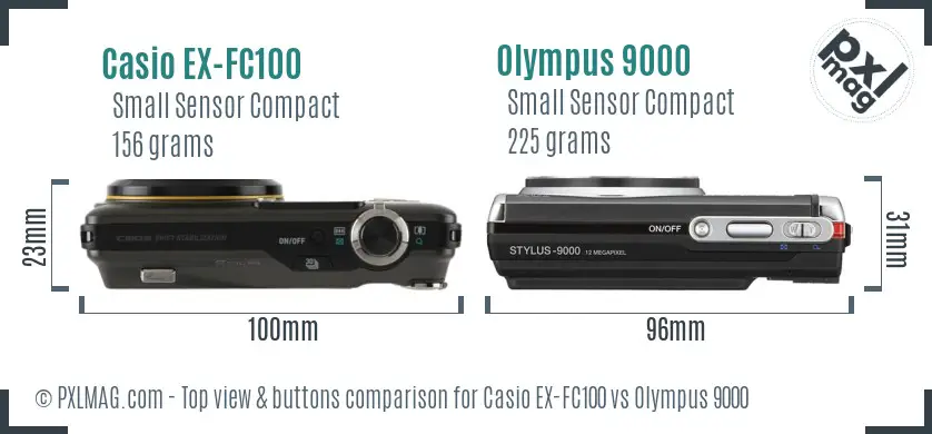 Casio EX-FC100 vs Olympus 9000 top view buttons comparison