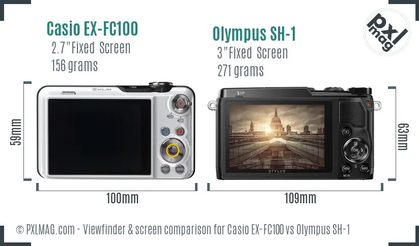 Casio EX-FC100 vs Olympus SH-1 Screen and Viewfinder comparison