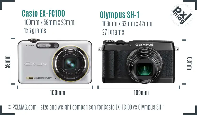 Casio EX-FC100 vs Olympus SH-1 size comparison