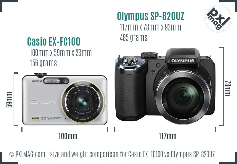 Casio EX-FC100 vs Olympus SP-820UZ size comparison