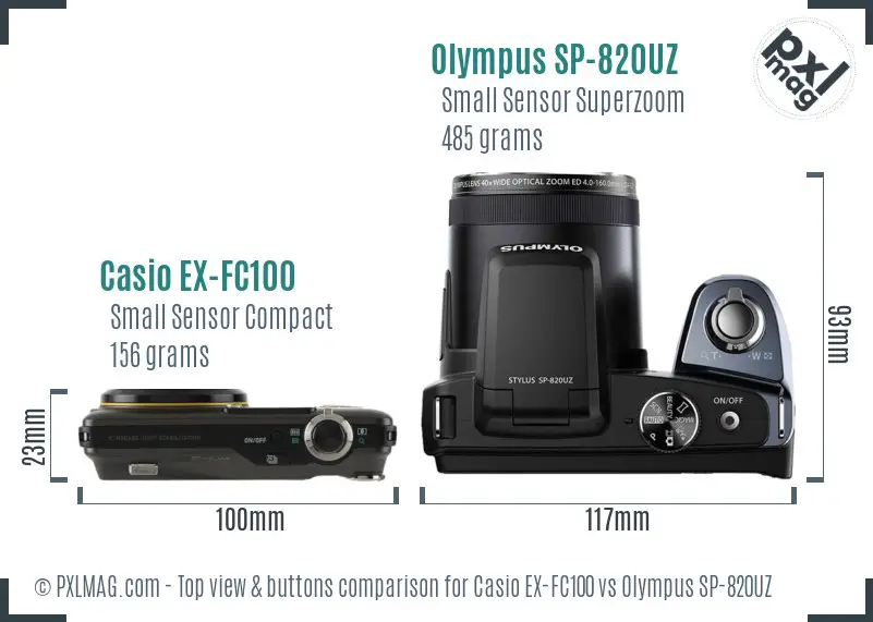 Casio EX-FC100 vs Olympus SP-820UZ top view buttons comparison