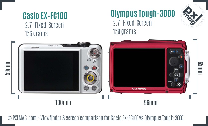 Casio EX-FC100 vs Olympus Tough-3000 Screen and Viewfinder comparison